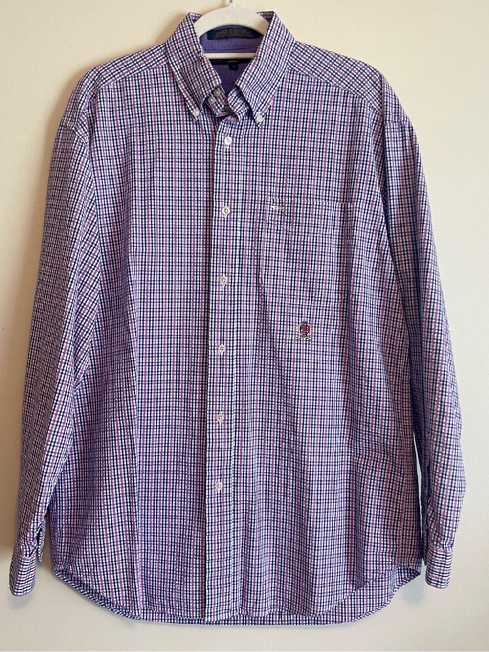 Tommy Hilfiger Purple and Blue Check Button-Down Dress Shirt
